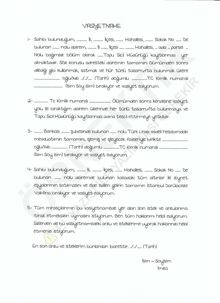 örnek vasiyetname