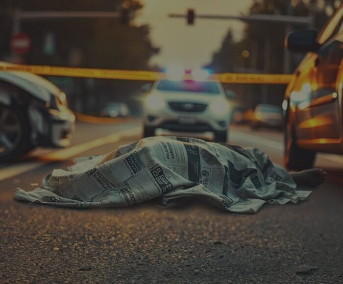 trafik kazası sonucu hayatını kaybeden adam yerde yatıyor